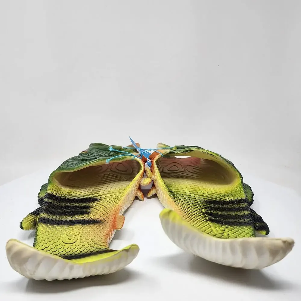 Coddies Fish Sandals Men 12-13 Green Rubber Bass Fisherman Gift Gag Gift NWT